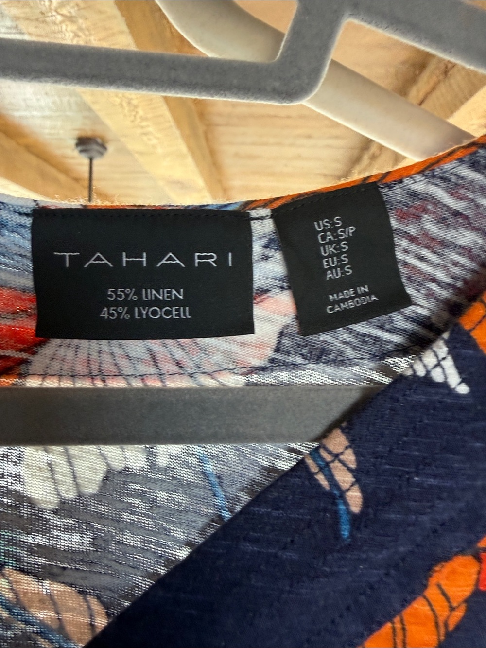 Tahari Navy Floral Short-Sleeve Button Front Top - Picture 2 of 3